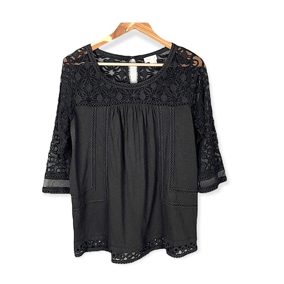 Anthropologie Meadow Rue Black Lace Top Size Medium - Picture 1 of 5